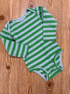 7/$20 Carter’s Striped Green and Gray Long-Sleeve Baby One-Piece Onesie